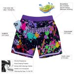 Custom Name Number Personalized Purple White 3D Splashes Graffiti Basketball Shorts Authentic Team Apparel Personalized Graffiti