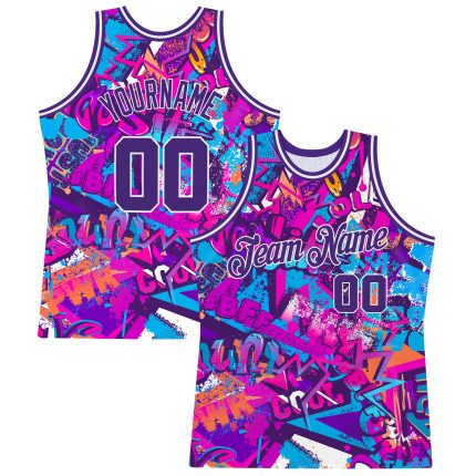Custom Purple-White Graffiti 3D Name & Number Basketball Jersey - Personalized Team Apparel Personalized Graffiti Pattern
