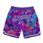 Custom Basketball Shorts with Personalized Graffiti Pattern & 3D Words in Purple-White - Team Name & Number Personalized