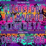 Custom Name and Number Purple-White Graffiti 3D Bomber Varsity Letterman Jacket Personalized Graffiti Pattern Purple-White