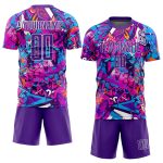 Custom Purple-White Graffiti Pattern Soccer Jersey with Name and Number - Personalized Team Sublimation Uniform Personalized