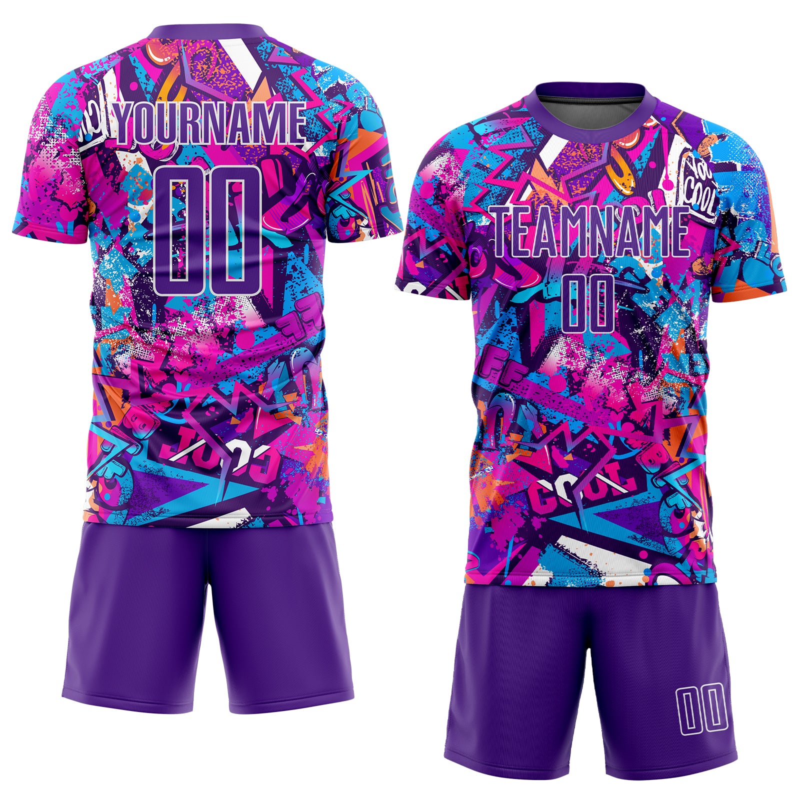 Personalized Graffiti Pattern Purple-White Sublimation Soccer Uniform Jersey Team Custom Name and Number Custom Purple-White Graffiti Pattern Soccer Jersey with Name and Number - Personalized Team Sublimation Uniform Personalized - Image 2