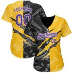 Custom Name and Number Personalized Purple Yellow Black Graffiti 3D Scratch Baseball Jersey Personalized Graffiti Pattern