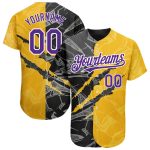 Custom Name and Number Personalized Purple Yellow Black Graffiti 3D Scratch Baseball Jersey Personalized Graffiti Pattern