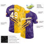 Custom Name Number 3D Performance T-Shirt with Purple Yellow Graffiti Pattern for Team Personalized Graffiti Pattern Purple-Yellow