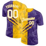 Custom Name Number 3D Performance T-Shirt with Purple Yellow Graffiti Pattern for Team Personalized Graffiti Pattern Purple-Yellow