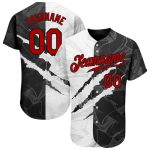 Customizable Red-Black Graffiti Pattern 3D Scratch Baseball Jersey with Team Name & Number - Authentic Design Personalized