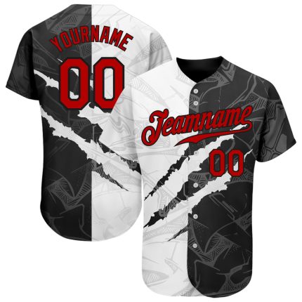 Customizable Red-Black Graffiti Pattern 3D Scratch Baseball Jersey with Team Name & Number - Authentic Design Personalized