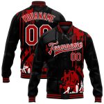 Personalized Urban Street Art Red-Black Graffiti 3D Bomber Full-Snap Varsity Jacket Personalized Graffiti Pattern Red-Black