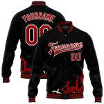 Custom Urban Street Art Red-Black Graffiti Pattern 3D Bomber Varsity Jacket with Team Name and Number Full-Snap Design Personalized
