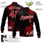 Personalized Urban Street Art Red-Black Graffiti 3D Bomber Full-Snap Varsity Jacket Personalized Graffiti Pattern Red-Black