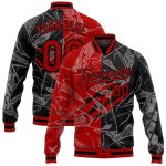 Custom Name Number Bomber Jacket Red Black Graffiti Pattern 3D Varsity Letterman Full-Snap Team Apparel Personalized Graffiti