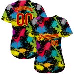 Custom Name Number Baseball Jersey Red-Gold 3D Graffiti Pattern Colorful Ink Paintbrush Art Messy Design Personalized Graffiti