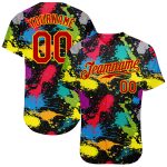 Custom Name Number Baseball Jersey Red-Gold 3D Graffiti Pattern Colorful Ink Paintbrush Art Messy Design Personalized Graffiti
