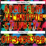 Custom Name Number Baseball Jersey Red-Gold 3D Graffiti Pattern Colorful Ink Paintbrush Art Messy Design Personalized Graffiti