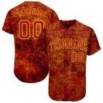 Custom Graffiti Pattern Baseball Jersey 3D Fire Red-Gold with Personalized Name and Number Personalized Graffiti Pattern