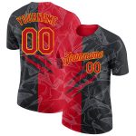 Custom Name and Number Red-Gold Graffiti Pattern 3D Performance T-Shirt - Personalized Team Apparel Personalized Graffiti