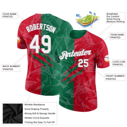 Custom Name Number Graffiti Pattern Performance T-Shirt Red Kelly Green Gray 3D Scratch Team Wear Personalized Graffiti Pattern