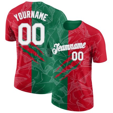 Custom Name Number Graffiti Pattern Performance T-Shirt Red Kelly Green Gray 3D Scratch Team Wear Personalized Graffiti Pattern