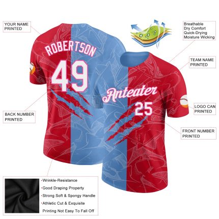 Custom Name and Number 3D Performance T-Shirt with Personalized Graffiti Pattern in Red Light Blue Pink Personalized Graffiti