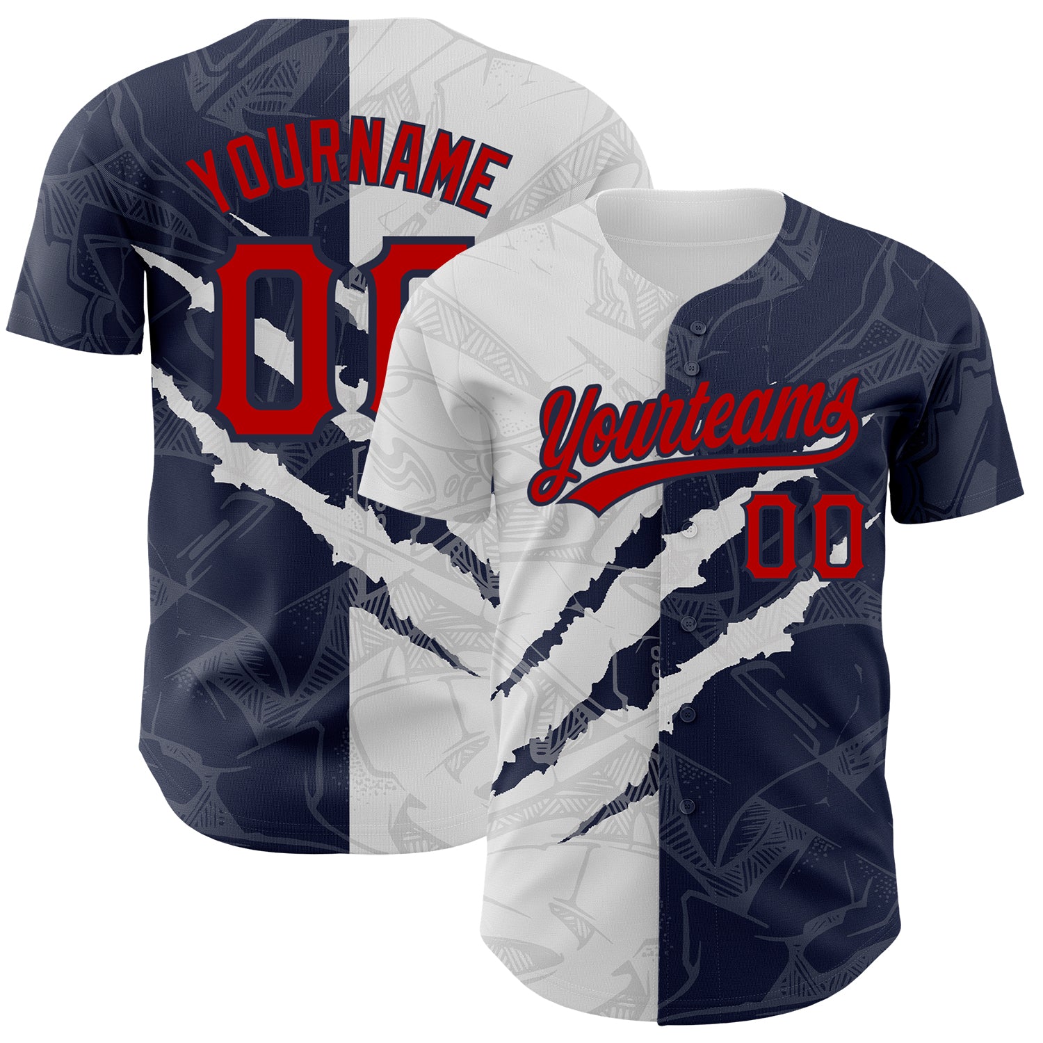 Custom Name Number Authentic Baseball Jersey Red Navy Graffiti Pattern 3D Scratch Design Personalization Available Personalized