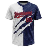 Custom Name and Number Personalized Graffiti Pattern 3D Unisex Softball Jersey Red-Navy, Two-Button Design Personalized Graffiti
