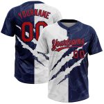 Custom Name and Number Personalized Graffiti Pattern 3D Unisex Softball Jersey Red-Navy, Two-Button Design Personalized Graffiti