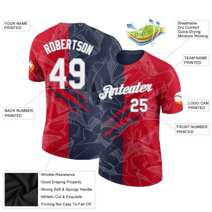 Custom Team Name and Number 3D Performance T-Shirt Red Navy Gray Graffiti Pattern Personalized Graffiti Pattern Red Navy-Gray