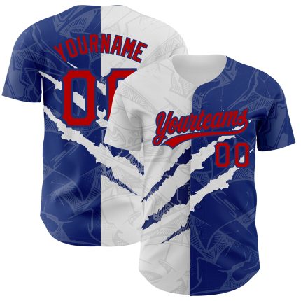 Personalized Red-Royal 3D Scratch Graffiti Pattern Baseball Jersey Personalized Graffiti Pattern Red-Royal 3D Scratch Authentic
