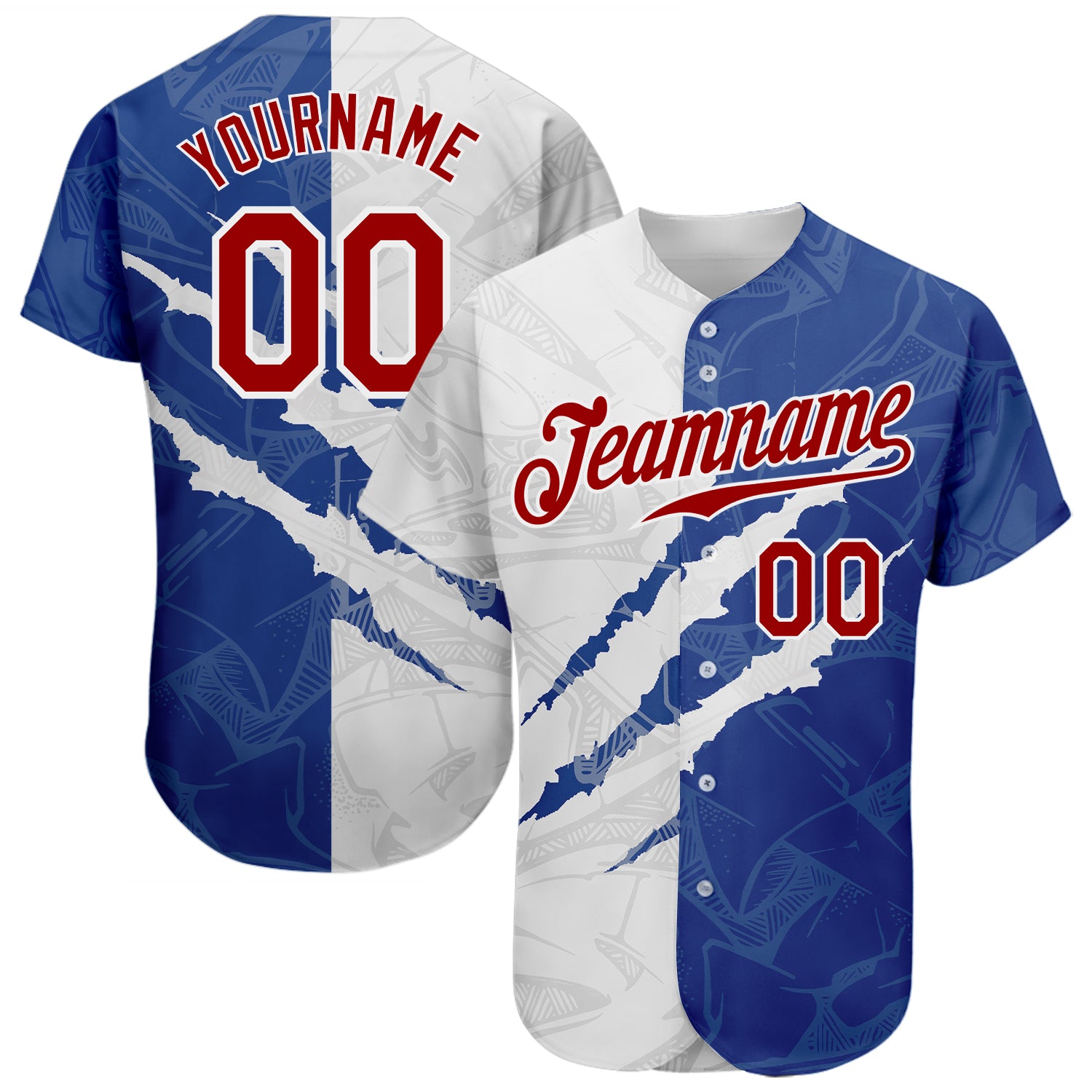 Custom Graffiti Pattern Red-Royal 3D Scratch Baseball Jersey with Personalized Name & Number - Authentic Team Apparel Personalized