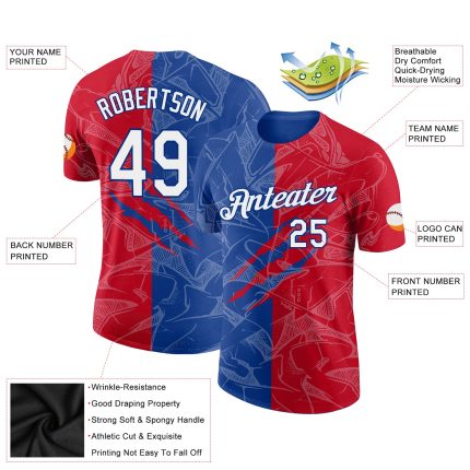 Custom Name Number 3D Performance T-Shirt - Personalized Red-Royal Graffiti Pattern for Teams Personalized Graffiti Pattern