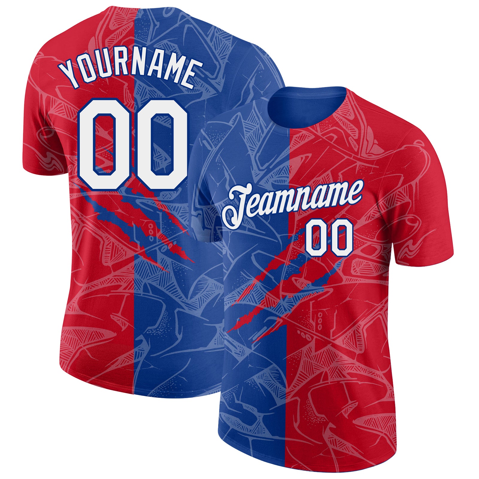 Custom Name Number 3D Performance T-Shirt - Personalized Red-Royal Graffiti Pattern for Teams Personalized Graffiti Pattern