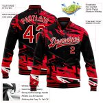 Custom Name Number Urban Street Art 3D Graffiti Pattern Bomber Jacket Red White Black Varsity Full-Snap Letterman Jacket