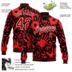 Custom Graffiti Pattern Red-White 3D Hand Painted Bomber Jacket with Team Name & Number - Full-Snap Varsity Letterman Style