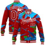 Custom Name Number 3D Bomber Jacket Urban Street Art Red White Graffiti Hiphop Abstract Full-Snap Varsity Letterman Personalized