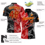 Custom Name and Number 3D Scratch Golf Polo Shirt Red-Yellow Graffiti Pattern for Team Performance Personalized Graffiti