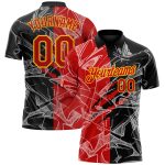 Custom Name and Number 3D Scratch Golf Polo Shirt Red-Yellow Graffiti Pattern for Team Performance Personalized Graffiti