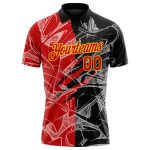 Custom Name and Number 3D Scratch Golf Polo Shirt Red-Yellow Graffiti Pattern for Team Performance Personalized Graffiti