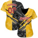 Custom Personalized 3D Scratch Baseball Jersey Graffiti Pattern Red Yellow Black with Team Name and Number Personalized Graffiti
