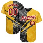 Custom Personalized 3D Scratch Baseball Jersey Graffiti Pattern Red Yellow Black with Team Name and Number Personalized Graffiti