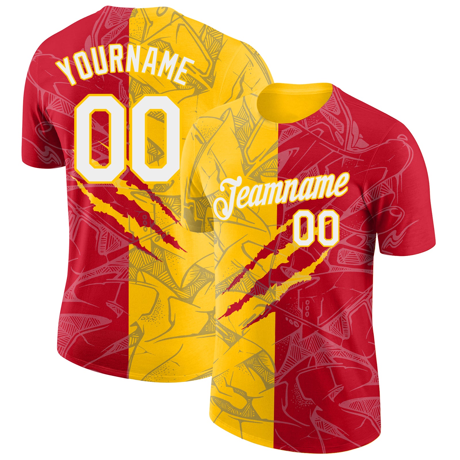 Custom Name and Number 3D Performance T-Shirt with Personalized Red-Yellow Graffiti Pattern, Team Apparel Personalized Graffiti