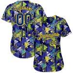 Custom Name and Number Baseball Jersey with Personalized Graffiti Pattern in Royal Gold and 3D Geometric Triangle and Dots Design