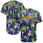 Custom Name and Number Baseball Jersey with Personalized Graffiti Pattern in Royal Gold and 3D Geometric Triangle and Dots Design