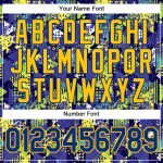 Custom Name and Number Baseball Jersey with Personalized Graffiti Pattern in Royal Gold and 3D Geometric Triangle and Dots Design