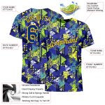 Custom Personalized Graffiti Pattern T-Shirt with Royal-Gold 3D Geometric Triangles and Dots, Team Name and Number Personalized