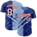 Custom Name and Number Baseball Jersey | Personalized 3D Graffiti Pattern in Royal Light Blue and Red Personalized Graffiti