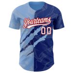Custom Name and Number Baseball Jersey | Personalized 3D Graffiti Pattern in Royal Light Blue and Red Personalized Graffiti