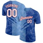 Custom Name and Number Personalized Graffiti Pattern T-Shirt in Royal Light Blue and Red, 3D Performance Design Personalized