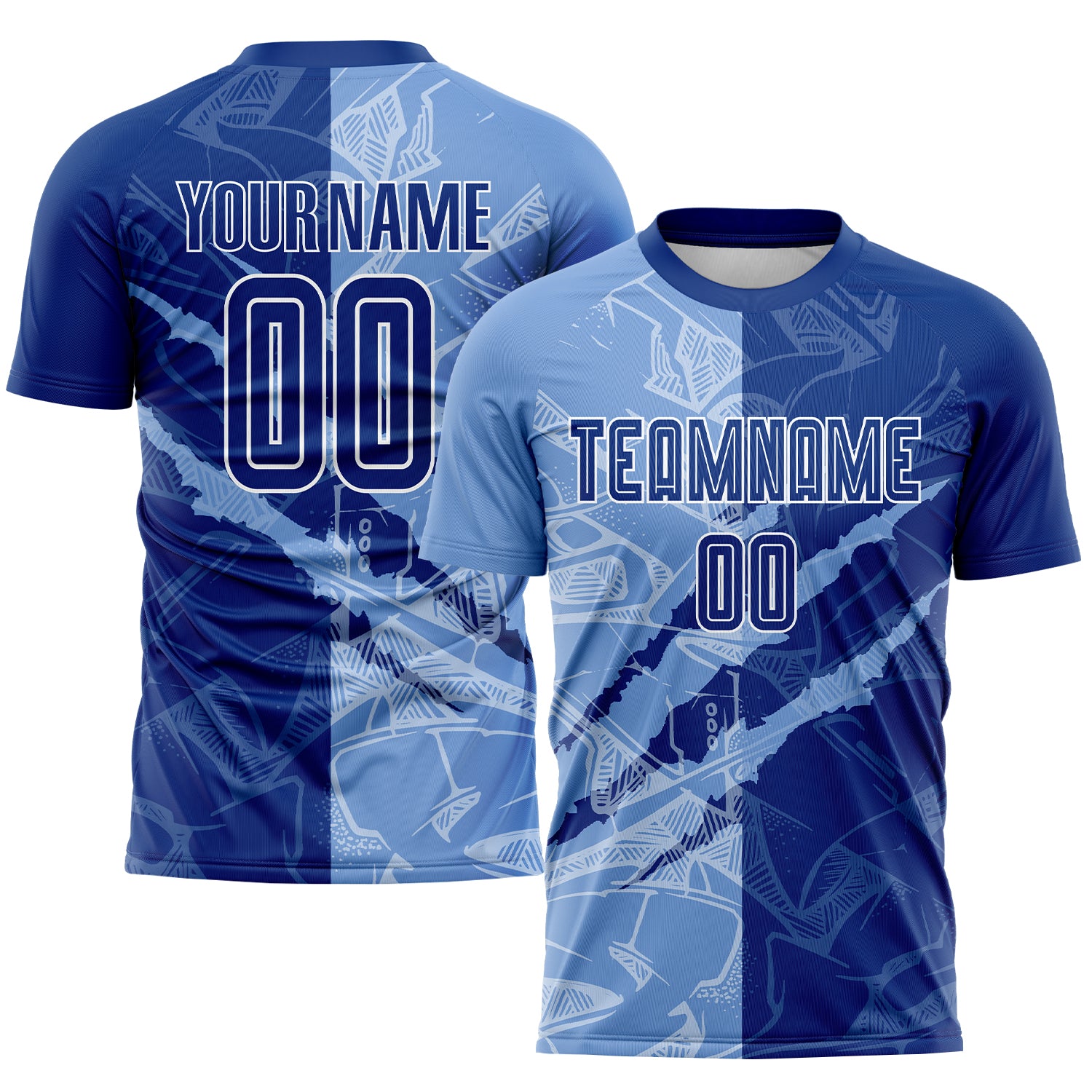 Personalized Soccer Jersey with Custom Name and Number - Graffiti Pattern Royal-Light Blue Sublimation Uniform Personalized