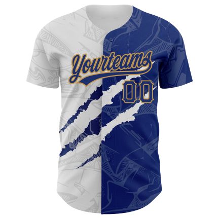 Custom Name and Number 3D Baseball Jersey - Personalized Graffiti Pattern Royal-Old Gold Authentic Team Gear Personalized